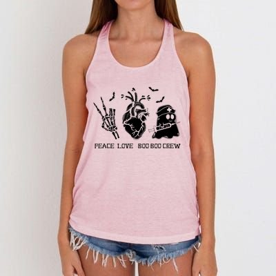 Peace Love Boo Boo Crew Lazy Halloween Skeleton Nurse Ghost Great Gift Women's Knotted Racerback Tank