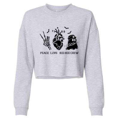 Peace Love Boo Boo Crew Lazy Halloween Skeleton Nurse Ghost Great Gift Cropped Pullover Crew