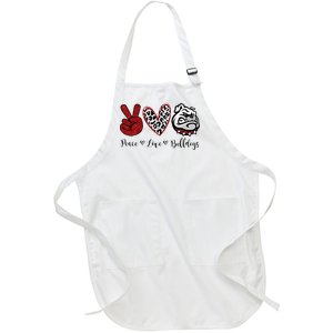 Peace Love Bulldogs Full-Length Apron With Pockets