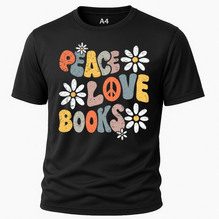 Peace Love Books Groovy Bookworm Book Nerd Reading Teacher Cooling Performance Crew T-Shirt