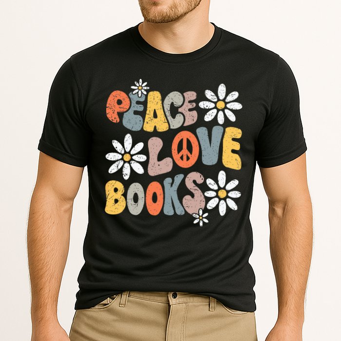 Peace Love Books Groovy Bookworm Book Nerd Reading Teacher Cooling Performance Crew T-Shirt