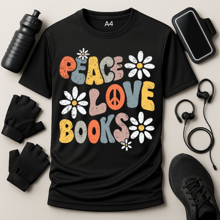 Peace Love Books Groovy Bookworm Book Nerd Reading Teacher Cooling Performance Crew T-Shirt