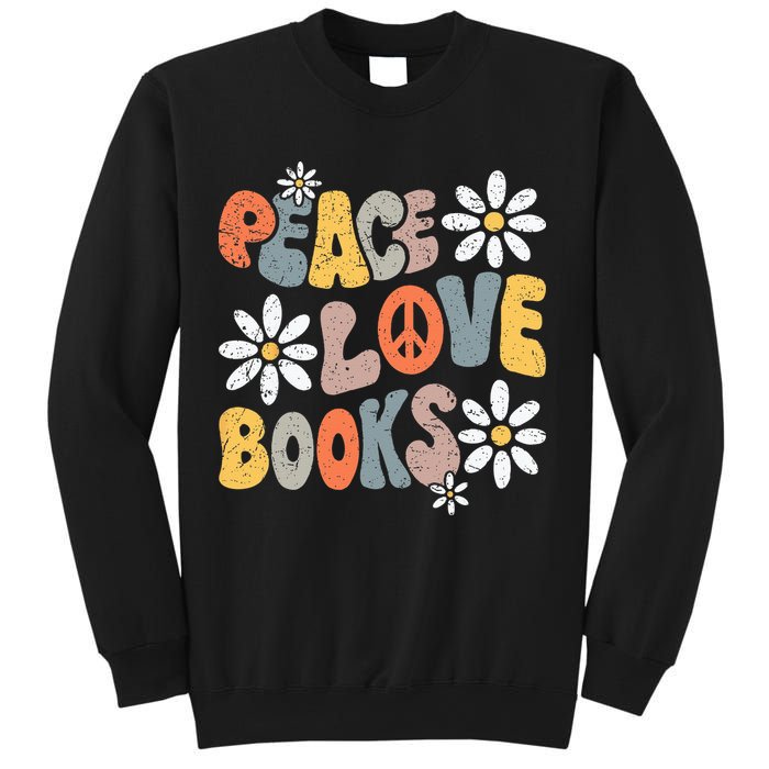Peace Love Books Groovy Bookworm Book Nerd Reading Teacher Sweatshirt