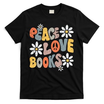 Peace Love Books Groovy Bookworm Book Nerd Reading Teacher T-Shirt