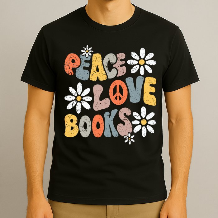 Peace Love Books Groovy Bookworm Book Nerd Reading Teacher T-Shirt