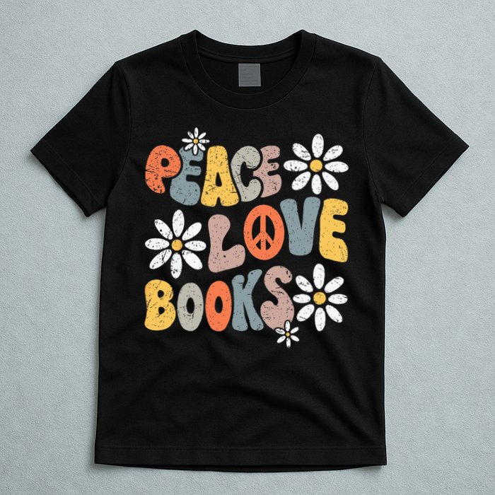 Peace Love Books Groovy Bookworm Book Nerd Reading Teacher T-Shirt