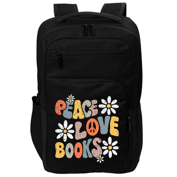 Peace Love Books Groovy Bookworm Book Nerd Reading Teacher Impact Tech Backpack