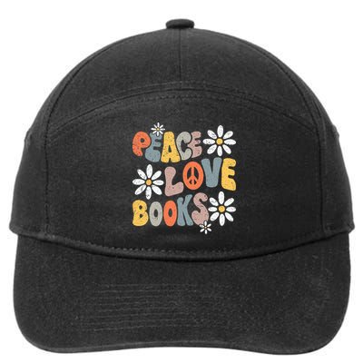 Peace Love Books Groovy Bookworm Book Nerd Reading Teacher 7-Panel Snapback Hat