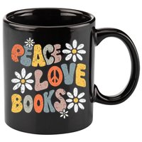 Peace Love Books Groovy Bookworm Book Nerd Reading Teacher 11oz C Handle Ceramic Mug