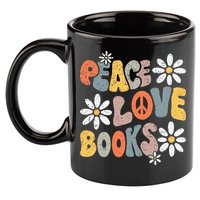 Peace Love Books Groovy Bookworm Book Nerd Reading Teacher 11oz C Handle Ceramic Mug