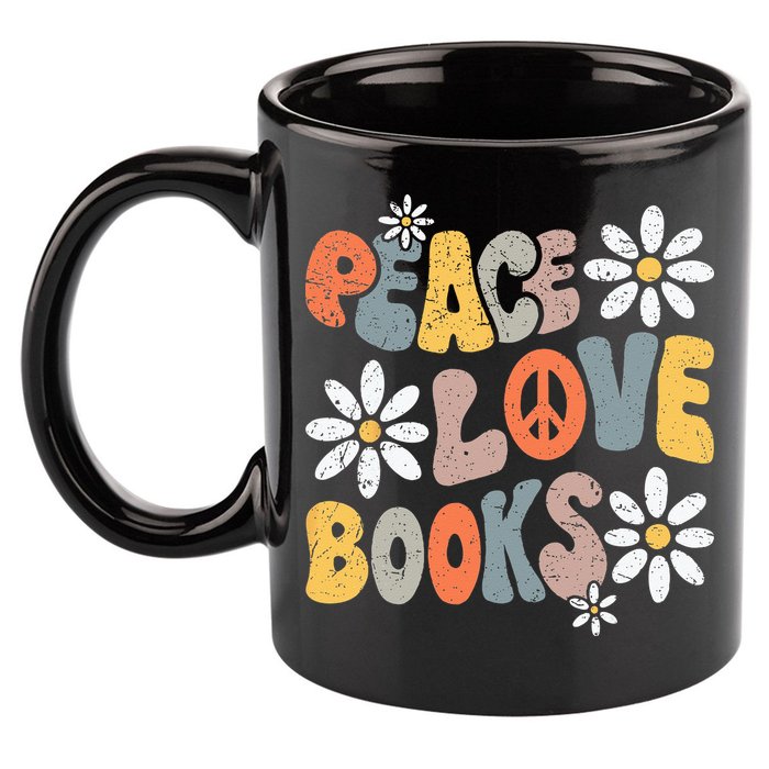 Peace Love Books Groovy Bookworm Book Nerd Reading Teacher 11oz C Handle Ceramic Mug