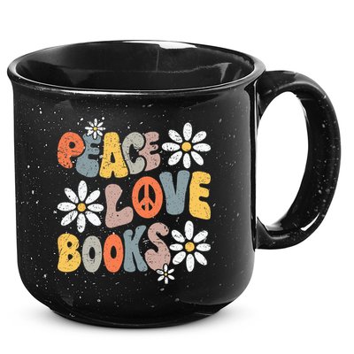 Peace Love Books Groovy Bookworm Book Nerd Reading Teacher 15oz Campfire Ceramic Mug
