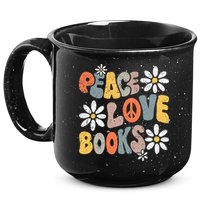 Peace Love Books Groovy Bookworm Book Nerd Reading Teacher 15oz Campfire Ceramic Mug