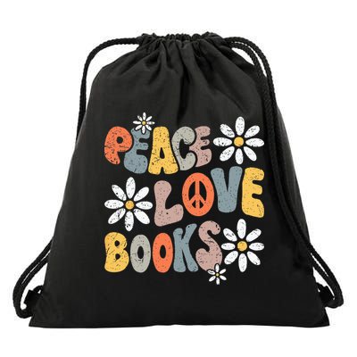 Peace Love Books Groovy Bookworm Book Nerd Reading Teacher Drawstring Bag