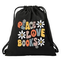 Peace Love Books Groovy Bookworm Book Nerd Reading Teacher Drawstring Bag