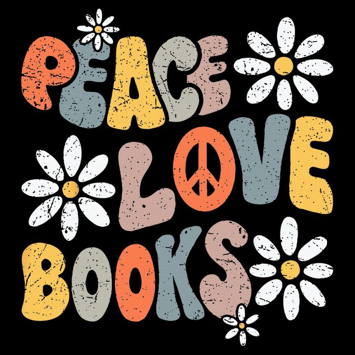 Peace Love Books Groovy Bookworm Book Nerd Reading Teacher Drawstring Bag