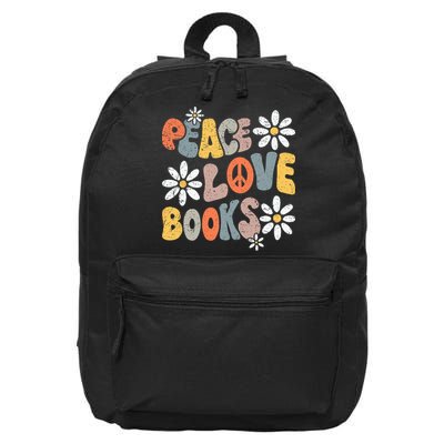 Peace Love Books Groovy Bookworm Book Nerd Reading Teacher 16 in Basic Backpack