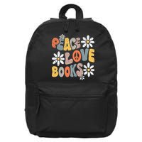 Peace Love Books Groovy Bookworm Book Nerd Reading Teacher 16 in Basic Backpack