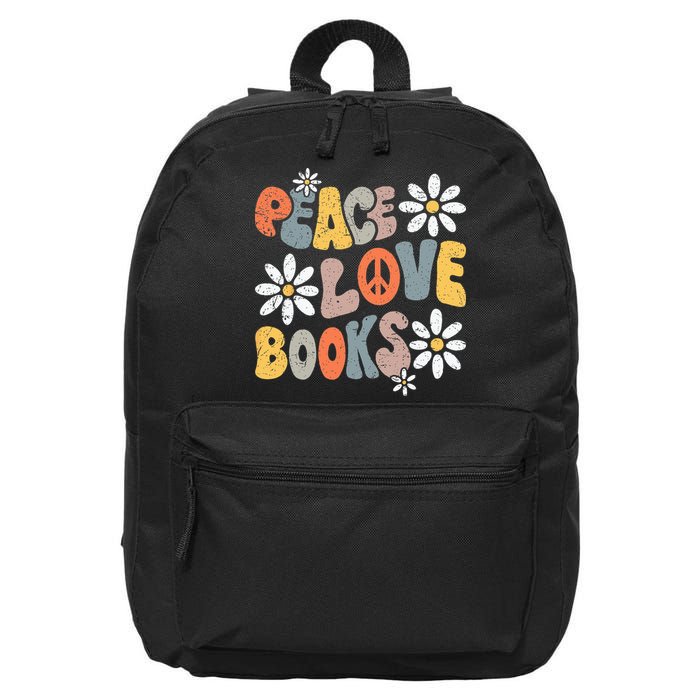 Peace Love Books Groovy Bookworm Book Nerd Reading Teacher 16 in Basic Backpack