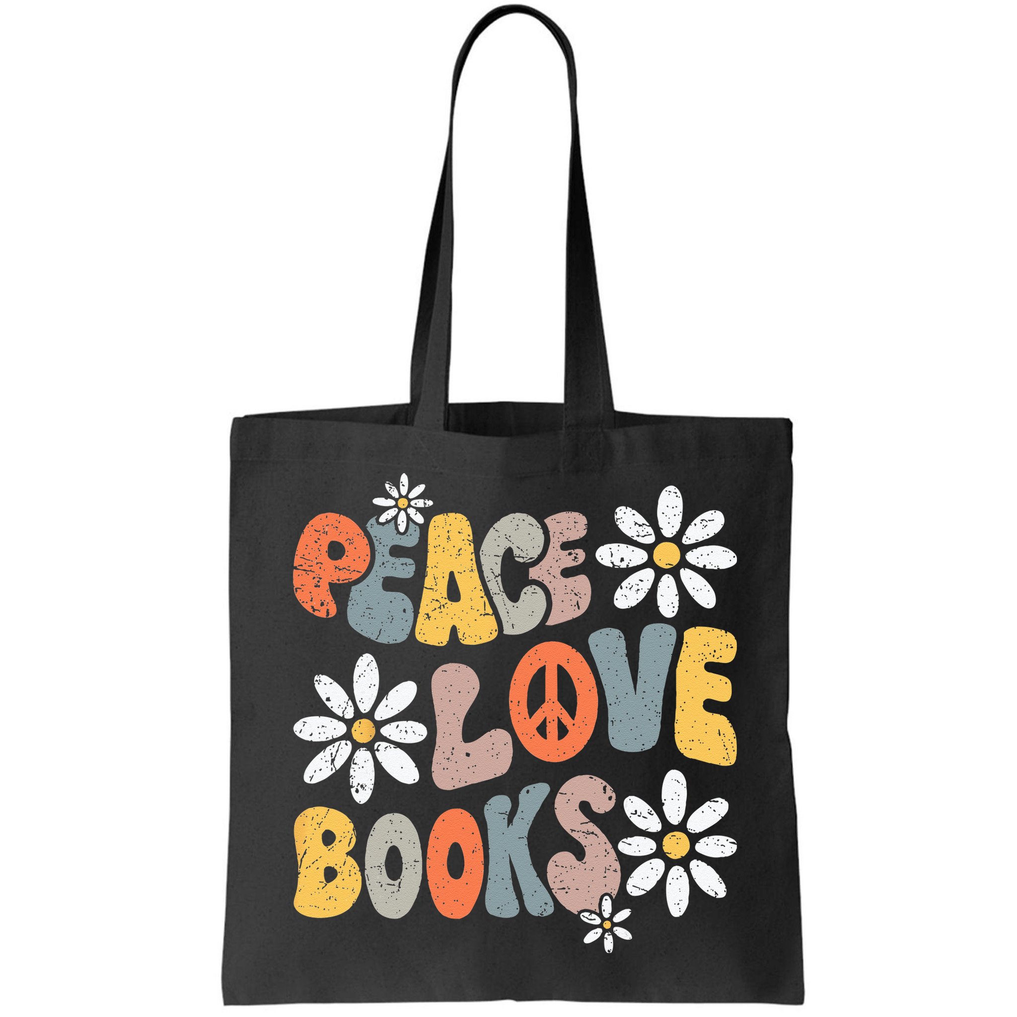 Peace Love Books Groovy Bookworm Book Nerd Reading Teacher Bag