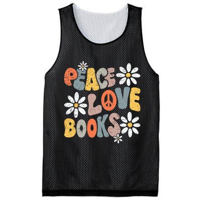Peace Love Books Groovy Bookworm Book Nerd Reading Teacher Mesh Reversible Basketball Jersey Tank