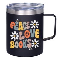 Peace Love Books Groovy Bookworm Book Nerd Reading Teacher 12oz Stainless Steel Coffee Mug