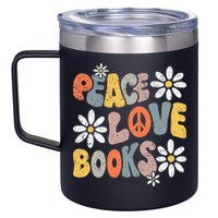 Peace Love Books Groovy Bookworm Book Nerd Reading Teacher 12oz Stainless Steel Coffee Mug