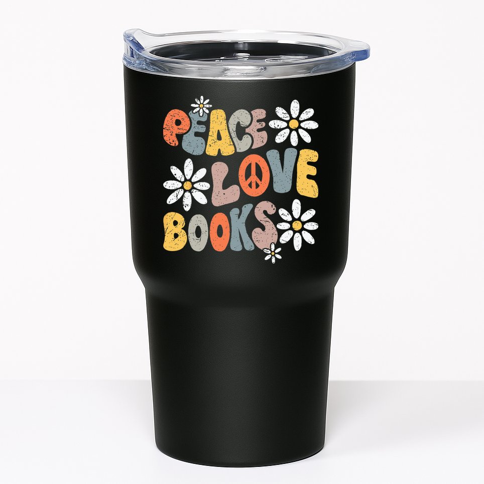Peace Love Books Groovy Bookworm Book Nerd Reading Teacher Tumbler