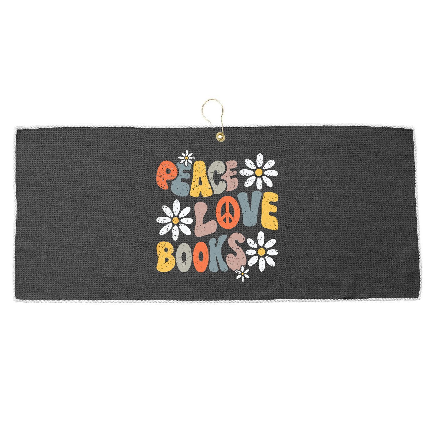 Peace Love Books Groovy Bookworm Book Nerd Reading Teacher Large Microfiber Waffle Golf Towel
