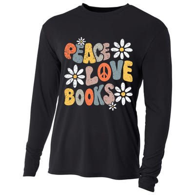 Peace Love Books Groovy Bookworm Book Nerd Reading Teacher Cooling Performance Long Sleeve Crew