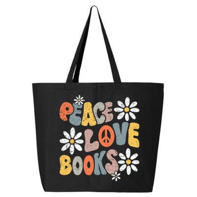 Peace Love Books Groovy Bookworm Book Nerd Reading Teacher 25L Jumbo Tote