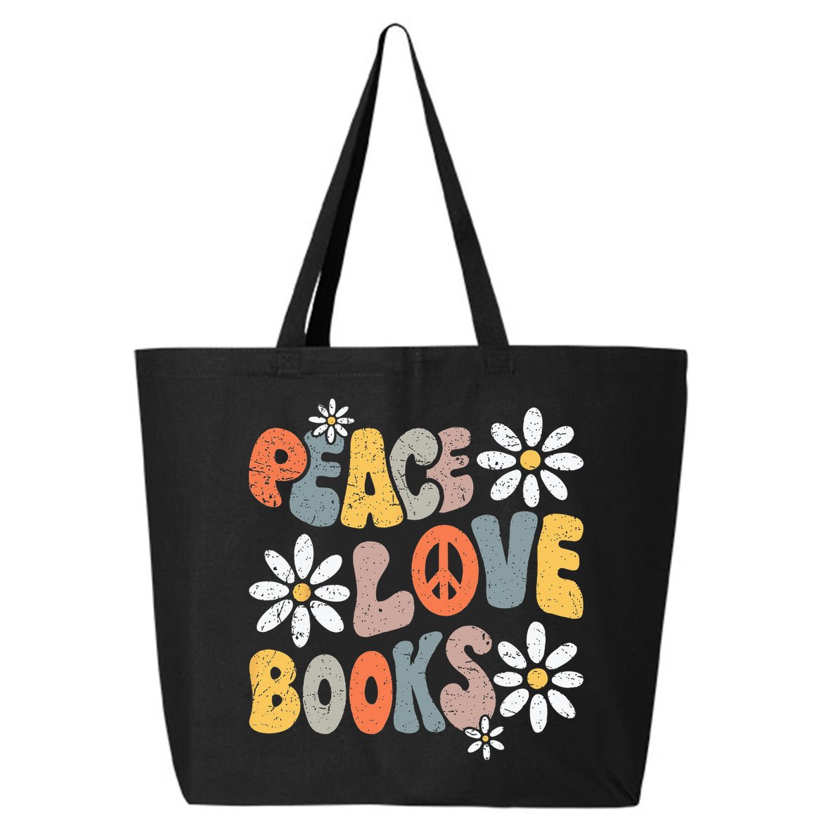 Peace Love Books Groovy Bookworm Book Nerd Reading Teacher 25L Jumbo Tote