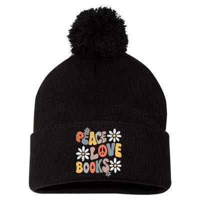 Peace Love Books Groovy Bookworm Book Nerd Reading Teacher Pom Pom 12in Knit Beanie