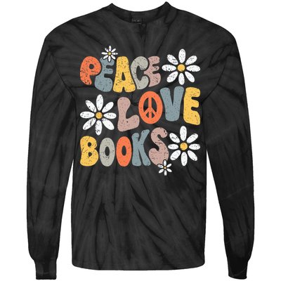 Peace Love Books Groovy Bookworm Book Nerd Reading Teacher Tie-Dye Long Sleeve Shirt