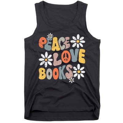 Peace Love Books Groovy Bookworm Book Nerd Reading Teacher Tank Top