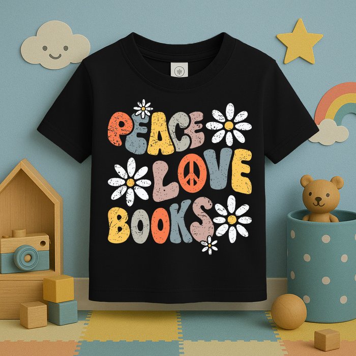 Peace Love Books Groovy Bookworm Book Nerd Reading Teacher Toddler T-Shirt