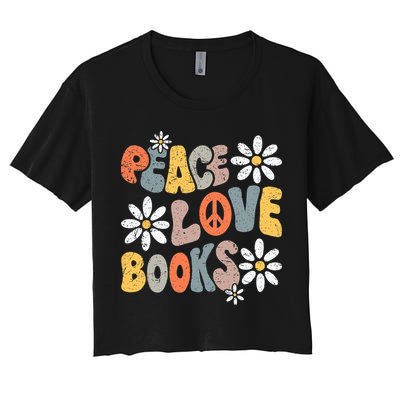 Peace Love Books Groovy Bookworm Book Nerd Reading Teacher Crop Top