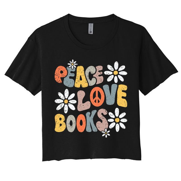Peace Love Books Groovy Bookworm Book Nerd Reading Teacher Crop Top