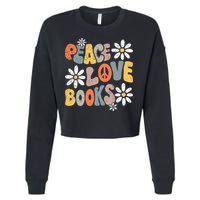 Peace Love Books Groovy Bookworm Book Nerd Reading Teacher Cropped Pullover Crew