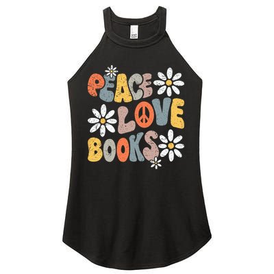Peace Love Books Groovy Bookworm Book Nerd Reading Teacher Women's Perfect Tri Rocker Tank