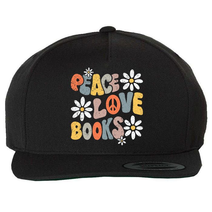 Peace Love Books Groovy Bookworm Book Nerd Reading Teacher Wool Snapback Cap