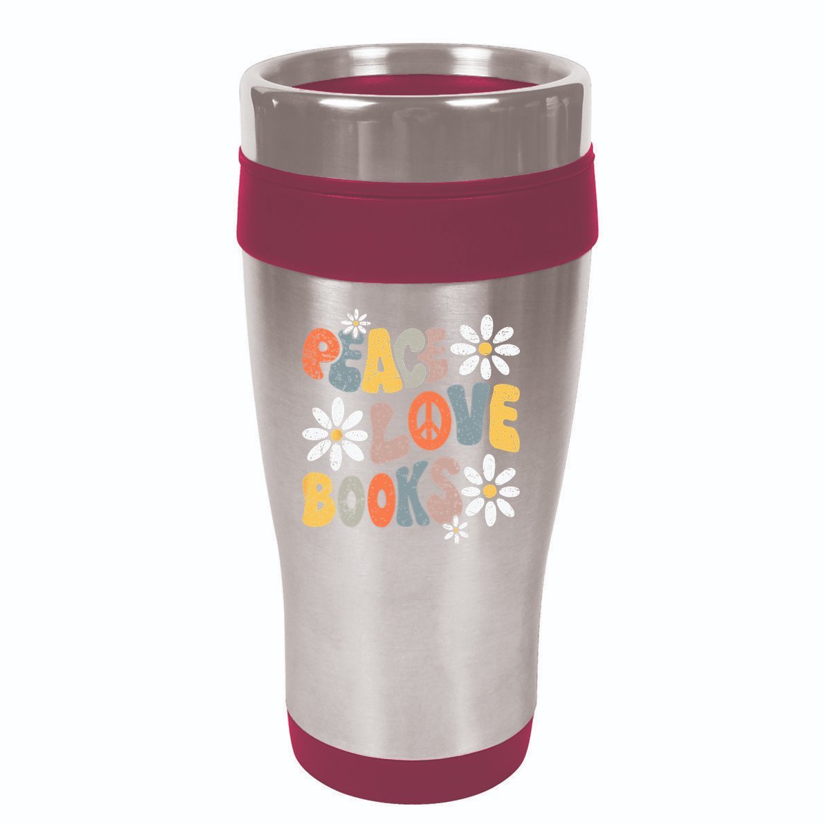 Peace Love Books Groovy Bookworm Book Nerd Reading Teacher 16oz Travel Tumbler