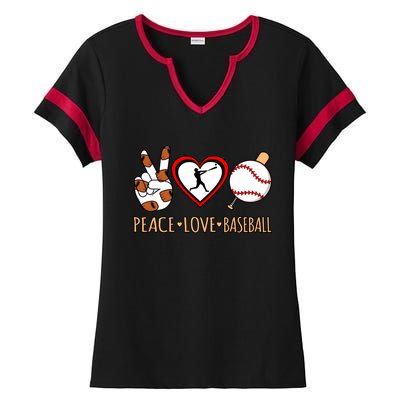 Peace Love Baseball Sports Player Lover Coach Graphic Gift Ladies Halftime Notch Neck Tee