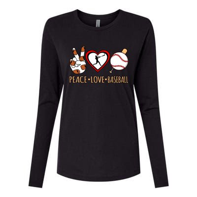 Peace Love Baseball Sports Player Lover Coach Graphic Gift Womens Cotton Relaxed Long Sleeve T-Shirt