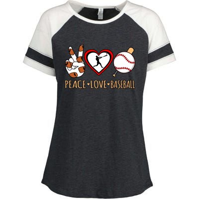 Peace Love Baseball Sports Player Lover Coach Graphic Gift Enza Ladies Jersey Colorblock Tee