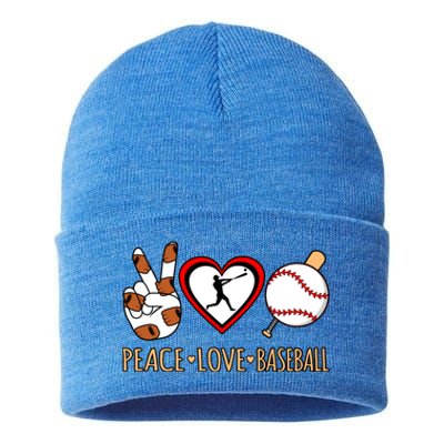 Peace Love Baseball Sports Player Lover Coach Graphic Gift Sustainable Knit Beanie