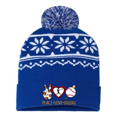 Peace Love Baseball Sports Player Lover Coach Graphic Gift USA-Made Snowflake Beanie