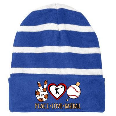 Peace Love Baseball Sports Player Lover Coach Graphic Gift Striped Beanie with Solid Band