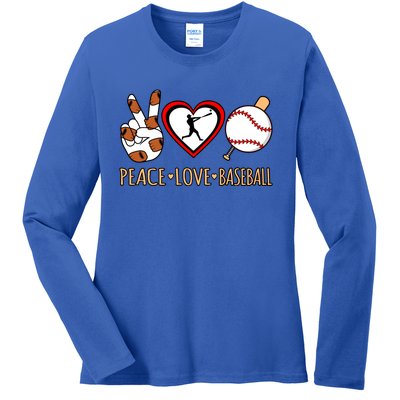 Peace Love Baseball Sports Player Lover Coach Graphic Gift Ladies Long Sleeve Shirt