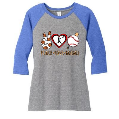 Peace Love Baseball Sports Player Lover Coach Graphic Gift Women's Tri-Blend 3/4-Sleeve Raglan Shirt